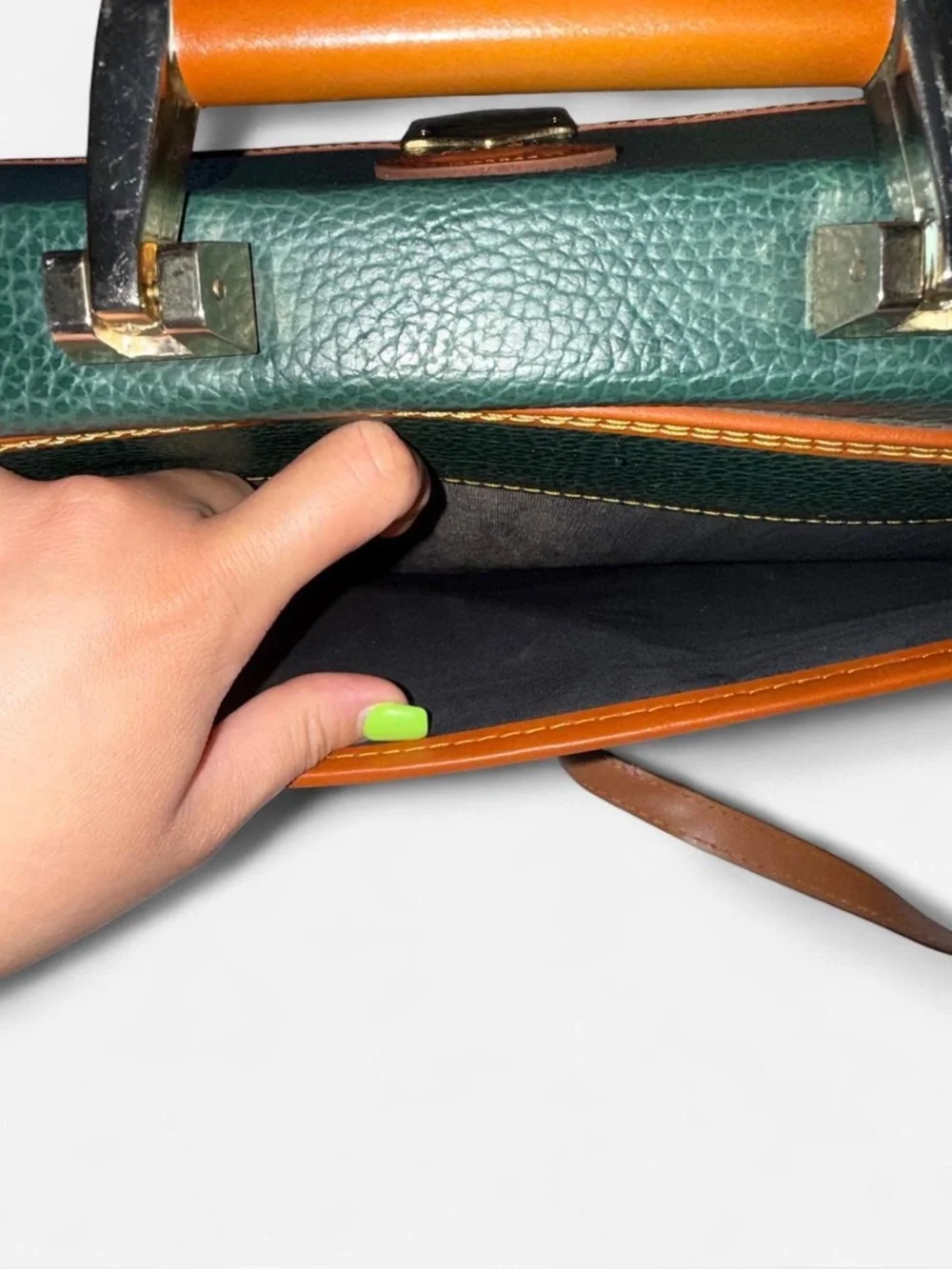 Vintage Dooney and Burke Dark Green Leather Briefcase with Brown Trim